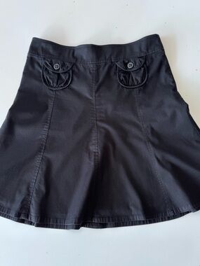 Papaya Black Flared Mini Skirt with Button Pocket Accents